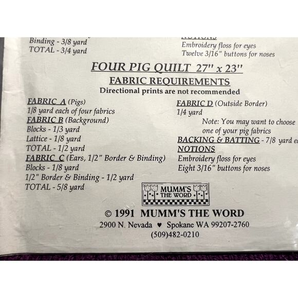 Debbie Mumm patchwork pigs quilt pattern 38in x 25 1/2in - Picture 6 of 6